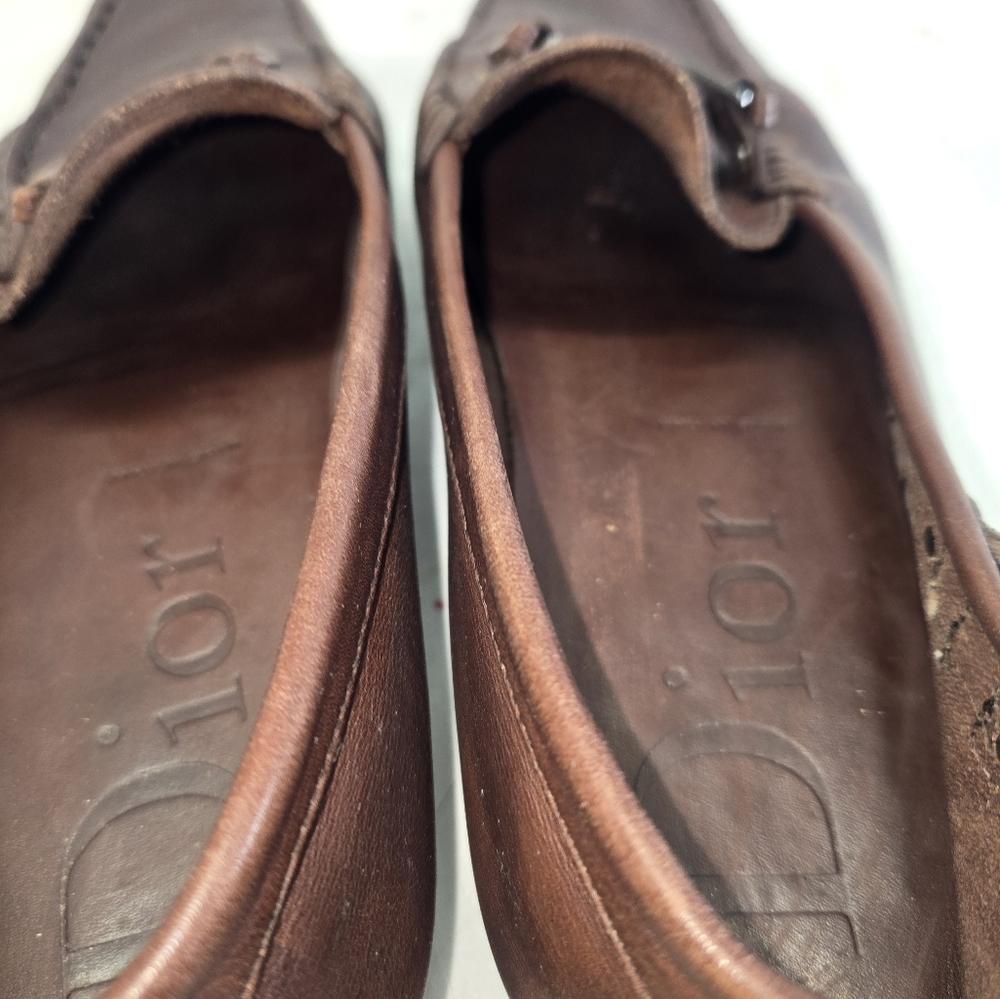 Christian Dior Women's Size 38 Brown Leather Loafers Shoes - Picture 6 of 10